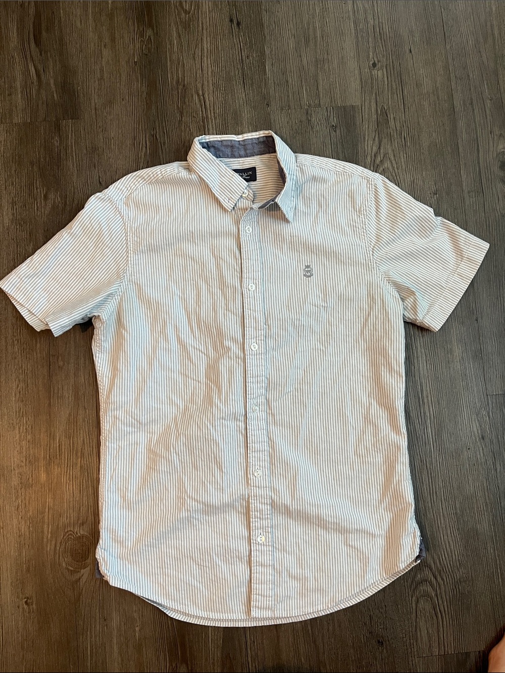 WALLIN & BROS Short-Sleeve Striped Button-Down Shirt in Light Blue and White